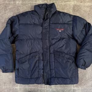 Men's Vintage Y2K Polo Sport Ralph Lauren Navy Blue Down Puffer Coat Jacket Sz M